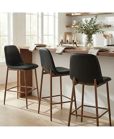 Maison Boucle Set of 3 Upholstered Counter Height Stools with Metal Legs, 26" Seat