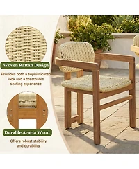 Rainsken Outdoor Woven Rattan Chair Set of 2, Comfortable Garden Seating, Acacia Wood Accent Chairs with Backrest for Backyard, Porch