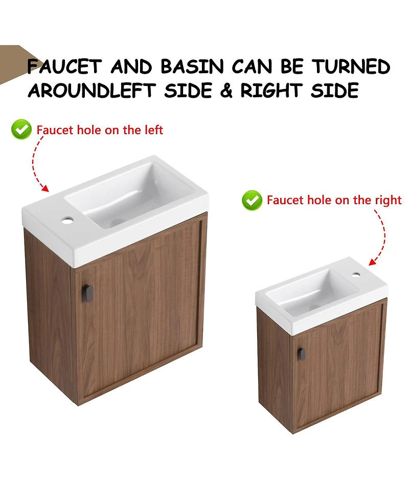 Sillysis Wall Mounted Bathroom Vanity with Resin Sink, Modern Wood Cabinet and Soft Close Door, 18.5" Small Space Storage