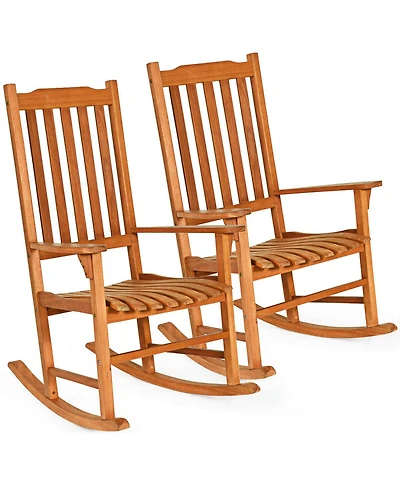 Gymax 2 Pcs Outdoor Eucalyptus Rocking Chair Single Rocker for Patio Deck