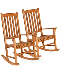 Gymax 2 Pcs Outdoor Eucalyptus Rocking Chair Single Rocker for Patio Deck