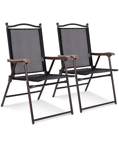 Gymax Set of 2 Folding Patio Furniture Sling Back Chairs Outdoors Black