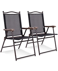 Gymax Set of 2 Folding Patio Furniture Sling Back Chairs Outdoors Black