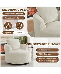 Rainsken 360 degrees Swivel Accent Chair, Modern Compressible Barrel Chair with Wooden Frame, Comfort Seating for Living Room, Reading Room, Office