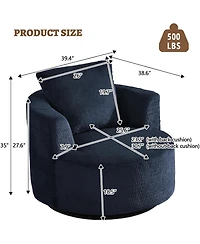 Rainsken 360 degrees Swivel Barrel Chair, Modern Compressible Accent Chair with Sturdy Wooden Frame for Living Room, Reading Nook and Office