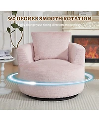 Rainsken Modern Compressible Swivel Accent Chair, 360 degrees Rotating Barrel Chair with Wooden Base for Comfortable Seating in Home and Office