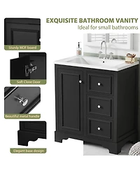 Sillysis 30 Inch Bathroom Vanity with Sink, Solid Wood Frame, Modern Freestanding Cabinet, Soft Close Drawers and Ceramic Top