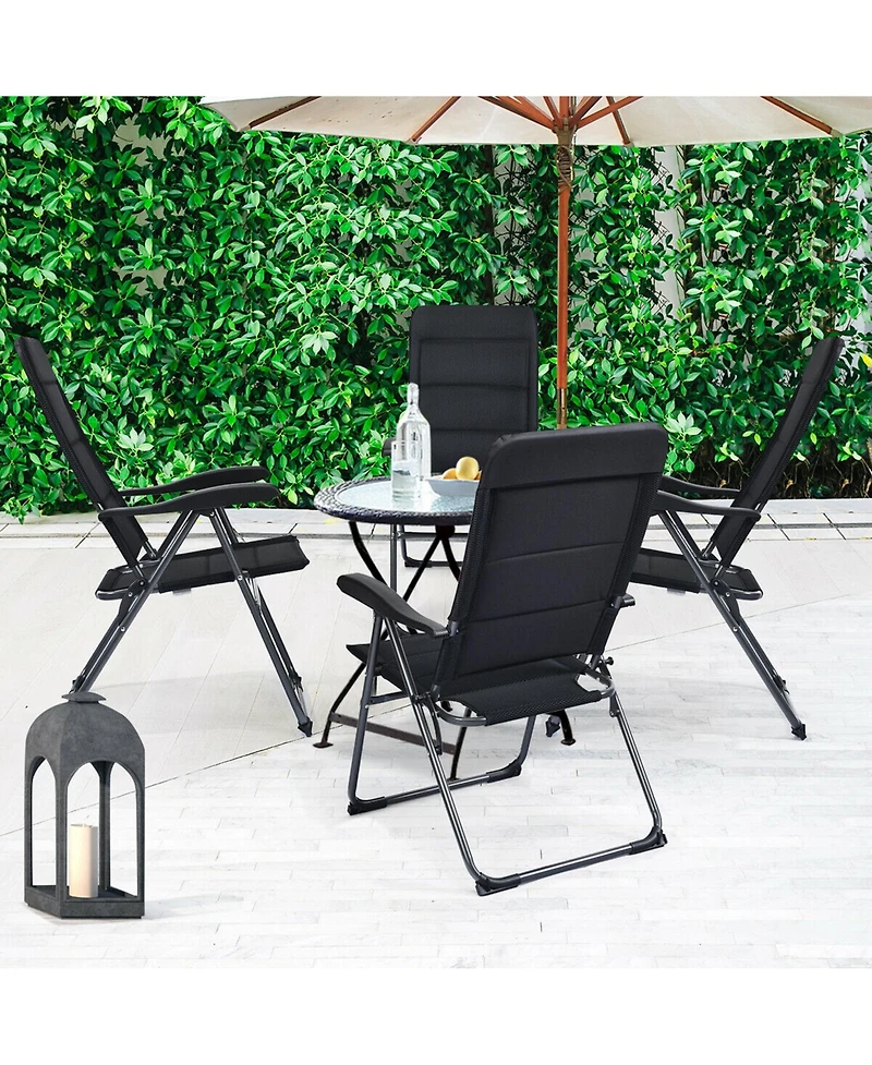 Gymax 4PCS Patio Folding Chairs Back Adjustable Reclining Padded Garden Furniture