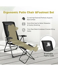 Gymax 4PCS Folding Patio Recliner Chair and Ottoman Set w/ Adjustable Backrest