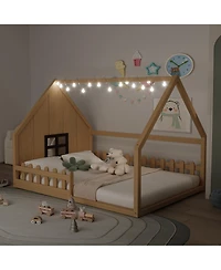 flynama Full Size Wood House Bed Window Fence