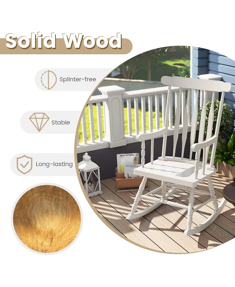 Gymax Wooden Rocking Chair Single Rocker Indoor Garden Patio Yard