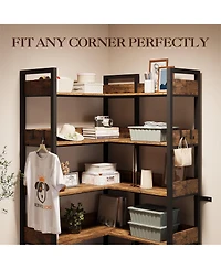 gaomon 5-Tier Convertible Retro Corner Bookshelf, Dual Splicing Modes Display Storage Shelf