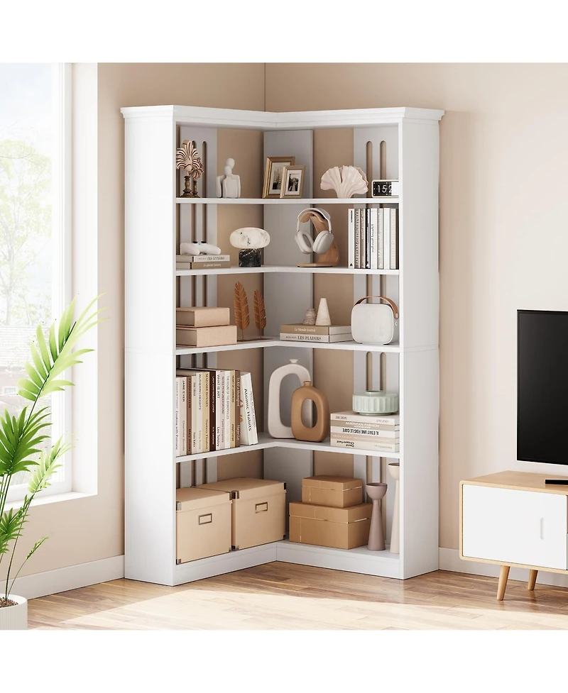 gaomon Tall 5-Tier L-Shaped Wooden Corner Bookshelf with Open Storage