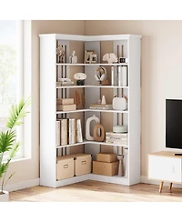 gaomon Tall 5-Tier L-Shaped Wooden Corner Bookshelf with Open Storage