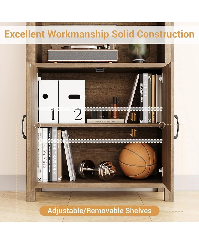 gaomon Farmhouse 5-Tier Wooden Bookshelf, Adjustable Storage Bookcase with Door