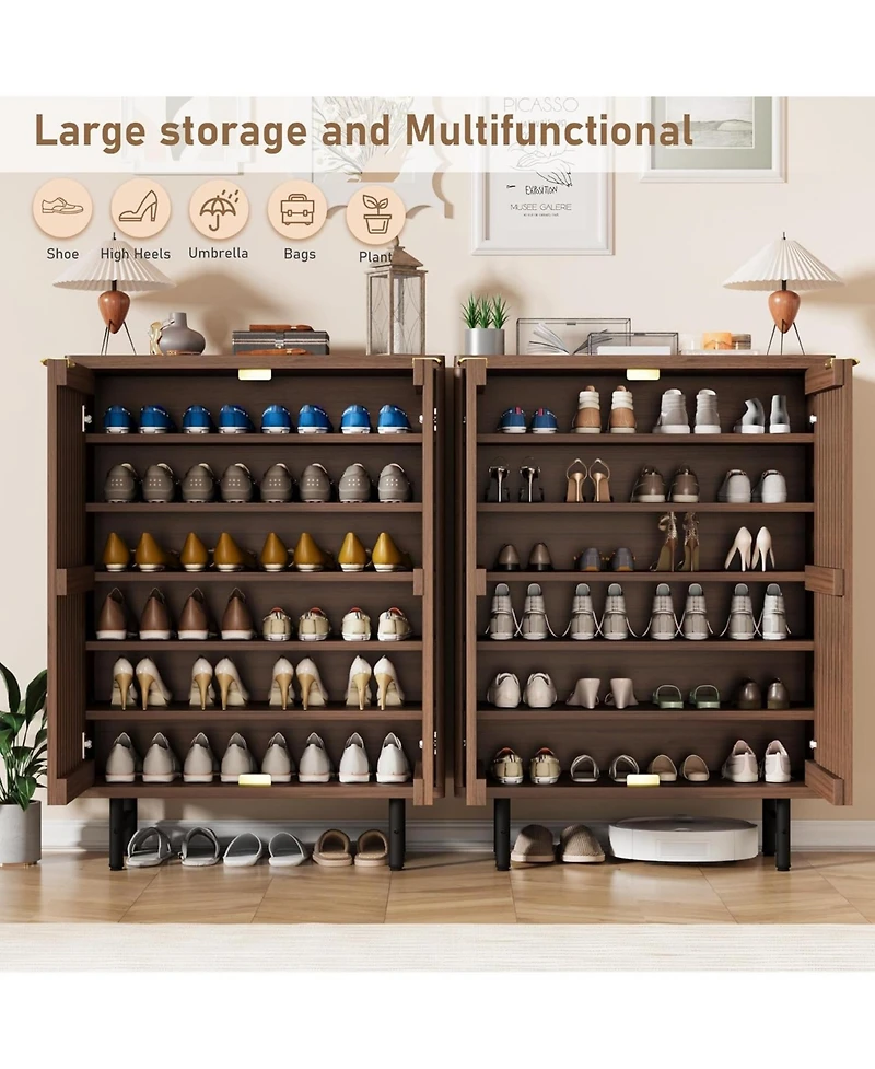 gaomon 6 Tier Shoe Cabinet with Louvered Doors - Freestanding Narrow Shoe Storage Organizer for Entryway & Hallway, Holds 24 Pairs