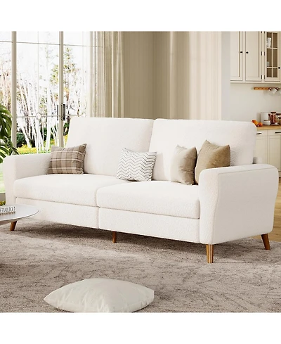 gaomon 84 Inch Modern Sofa Couch, Large 3-Seater Sofa with Streamlined Armrests, Pu Leather Loveseat Wood Feet, Comfy Couch for Living Room, Apartment