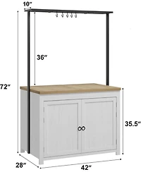 gaomon 42" Kitchen Island with Storage, 1.2" Countertop Heavy-Duty Multi-Functional Kitchen Cart with 2 Tier Shelves, 5 Hooks, Metal Coffee Bar Table