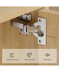 gaomon 5-Tier Wooden Bookcase with Rattan Doors, Tall Storage Bookshelf