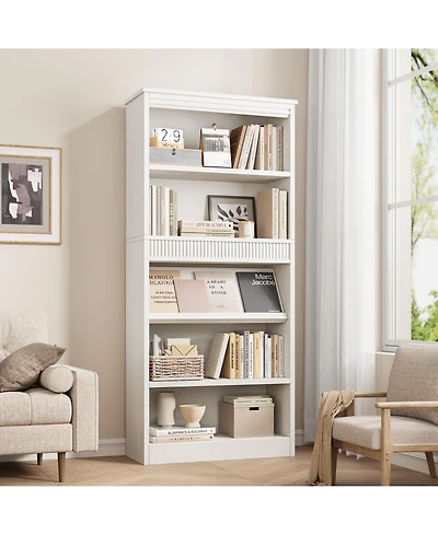 gaomon Tall Vintage 5-Tier Wooden Bookshelf with Double Fluted Design