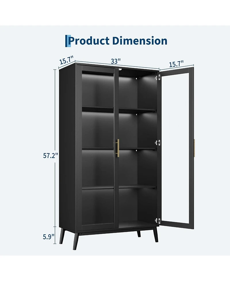 gaomon Glass Display Cabinet with Rgb Lights,4 Tier Curio Cabinets with 3 Color Lights,Display Case with Human Body Sensor & Usb Ports, Corner Storage