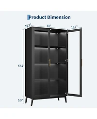 gaomon Glass Display Cabinet with Rgb Lights,4 Tier Curio Cabinets with 3 Color Lights,Display Case with Human Body Sensor & Usb Ports, Corner Storage