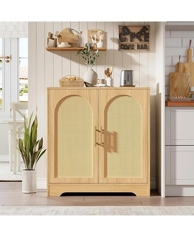 gaomon Sideboard Buffet Cabinet - Credenza Storage with 2 Rattan Doors and Shelves, Modern Console Table Accent Coffee Bar for Living Room