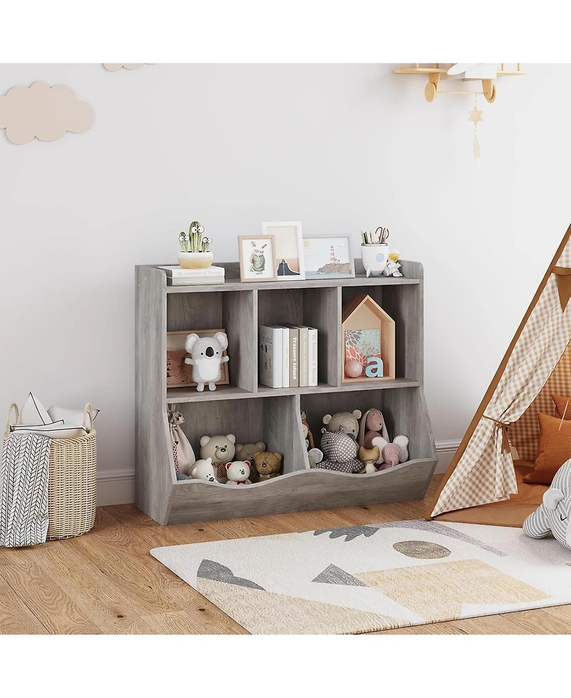 gaomon Toy Storage Shelf, 2-Piece Bookcase with Cubby Organizer, Multi-Shelf Cabinet for Books and Toys, for Bedroom, Playroom