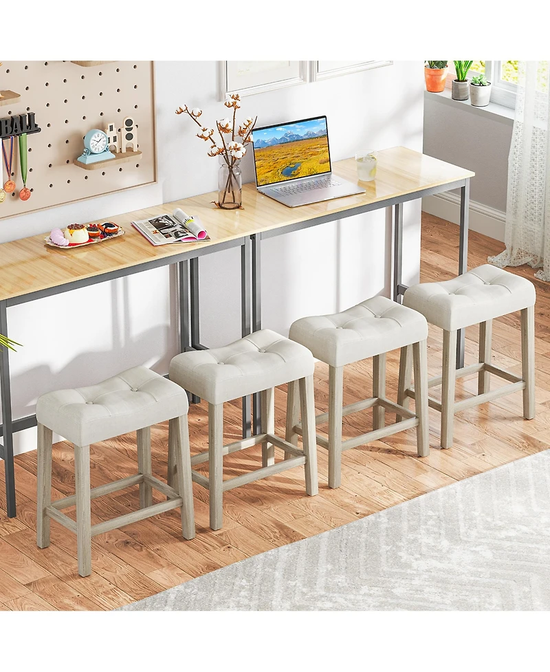 Gymax Bar Stools Set of 4 w/ Footrest Rubber Wood Frame for Kitchen Island