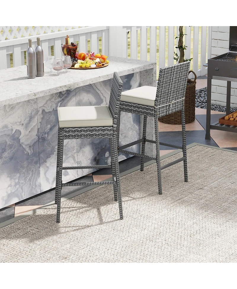 Gymax Pcs Patio Wicker Barstools Bar Height Chairs W/ Cushions Backyard