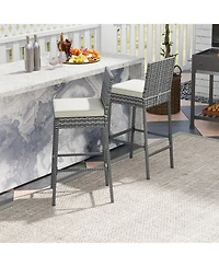 Gymax Pcs Patio Wicker Barstools Bar Height Chairs W/ Cushions Backyard