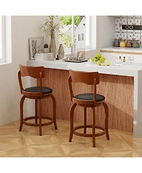 Gymax Swivel Bar Stools Set of w/ Rubber Wood Frame Upholstered Seat Footrest