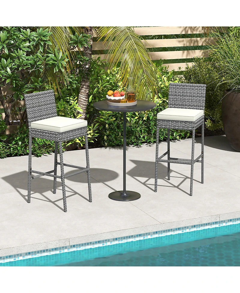 Gymax 4 Pcs Patio Wicker Barstools Bar Height Chairs W/ Cushions Backyard