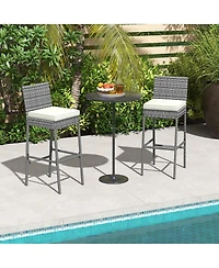 Gymax 4 Pcs Patio Wicker Barstools Bar Height Chairs W/ Cushions Backyard