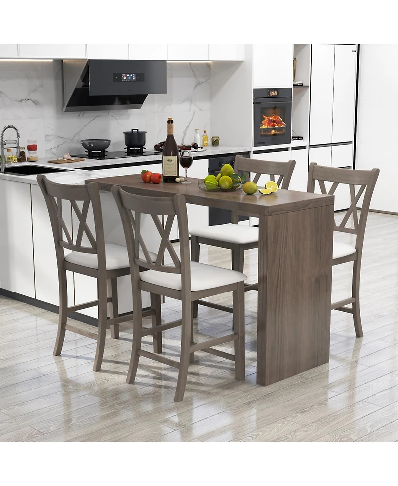 Gymax 4PCS Bar Stools Counter Height Stools w/ Linen Fabric Upholstered Seat