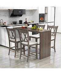 Gymax 4PCS Bar Stools Counter Height Stools w/ Linen Fabric Upholstered Seat