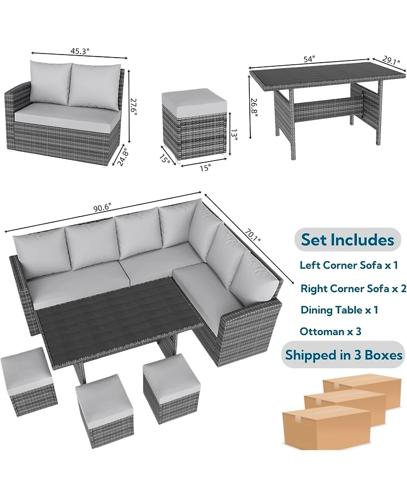 Gaomon 7 piece outdoor patio furniture set with all weather rattan sectional sofa, dining table, and seating for up to 9-ideal for garden or porch.