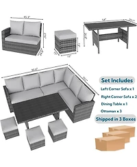 Gaomon 7 piece outdoor patio furniture set with all weather rattan sectional sofa, dining table, and seating for up to 9-ideal for garden or porch.