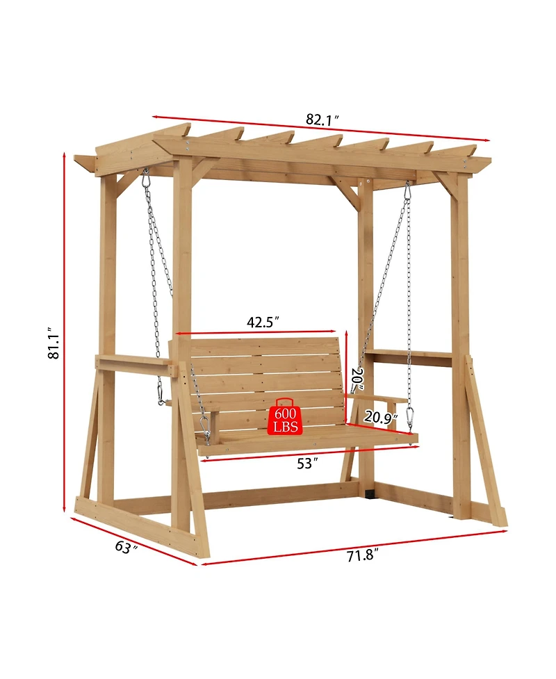 Homsee Solid Wood Pavilion Style Swing Chair, Garden Swing, Porch Swing