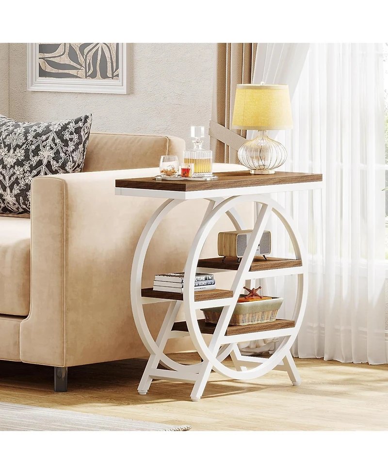 Tribesigns 3-Tier End Table Set of 2, Narrow Sofa Side Table with Storage, Industrial Nightstand with Geometric Metal Frame