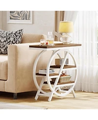 Tribesigns 3-Tier End Table Set of 2, Narrow Sofa Side Table with Storage, Industrial Nightstand with Geometric Metal Frame