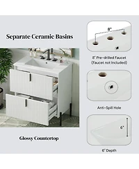 Sillysis Bathroom Vanity with Sink, Modern Fluted Mdf Cabinet, Soft Close Full-Extension Drawers for Small Spaces