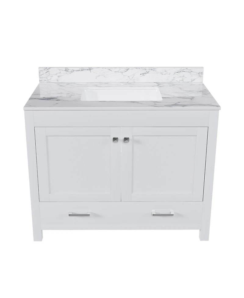 Sillysis Bathroom Vanity with Sintered Stone Carrara Top, Large Storage Drawer and Soft Close Doors