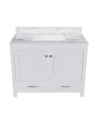 Sillysis Bathroom Vanity with Sintered Stone Carrara Top, Large Storage Drawer and Soft Close Doors