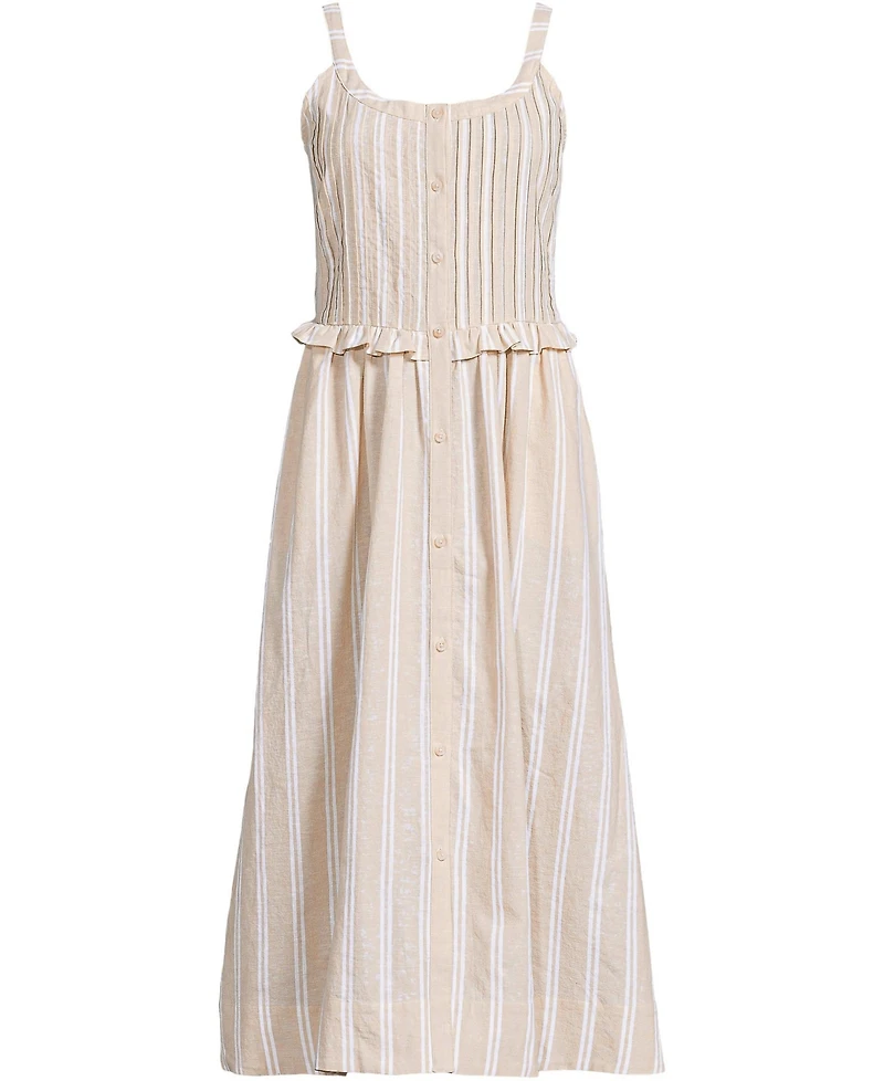 Lands' End Women's Linen Blend Pintuck Tank Midi Dress