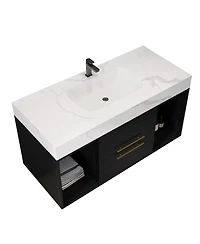 Sillysis Floating Bathroom Vanity with Ceramic Sink, Sintered Stone Top, 2 Soft Close Drawers, Wall Mounted Modern Cabinet