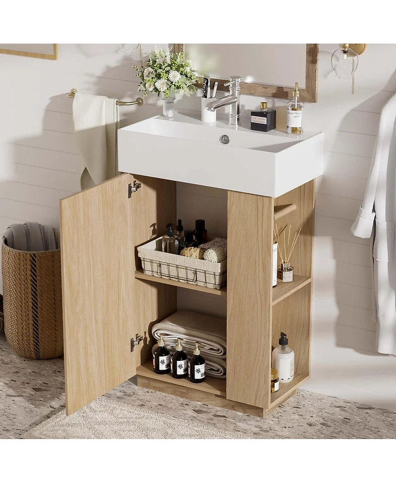 Sillysis Bathroom Vanity with Ceramic Sink, Mdf Cabinet, Soft Close Door and Tissue Holder for Small Spaces
