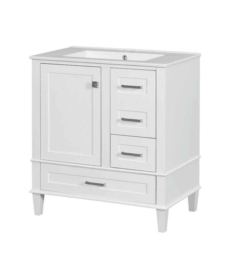 Sillysis Sage Green Bathroom Vanity with Ceramic Sink, Freestanding Solid Wood Mdf Cabinet, 3 Drawers Soft Close Door for Small Bathrooms