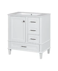 Sillysis Sage Green Bathroom Vanity with Ceramic Sink, Freestanding Solid Wood Mdf Cabinet, 3 Drawers Soft Close Door for Small Bathrooms