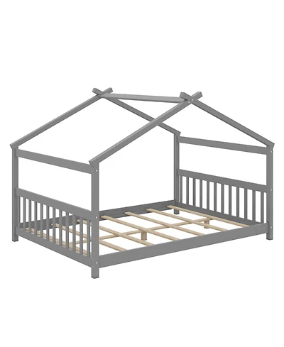 Sugift Full House Bed Montessori Floor Bed with Headboard